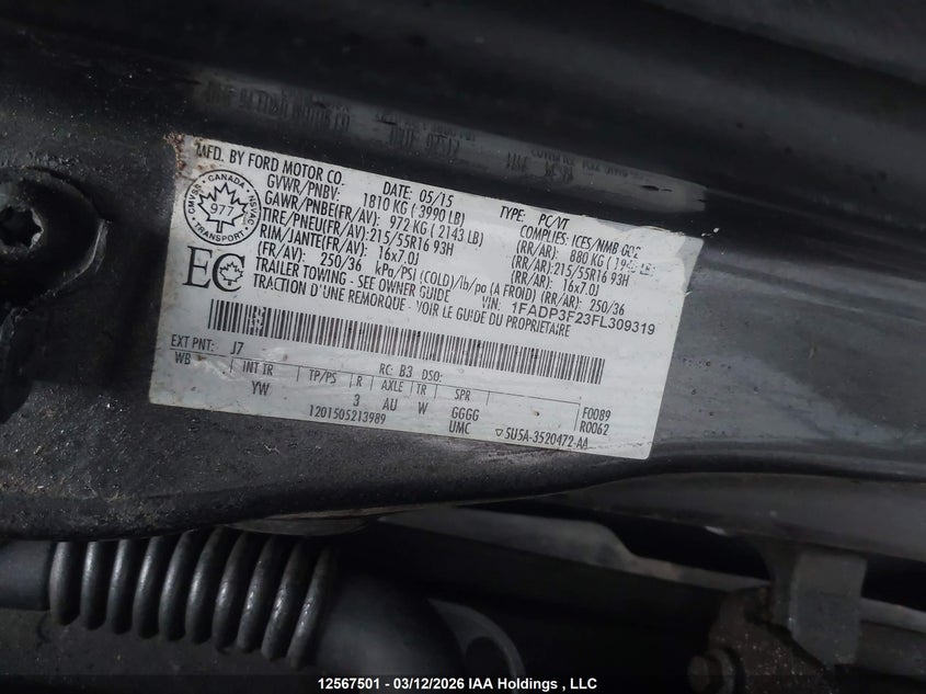 2015 Ford Focus Se VIN: 1FADP3F23FL309319 Lot: 12567501