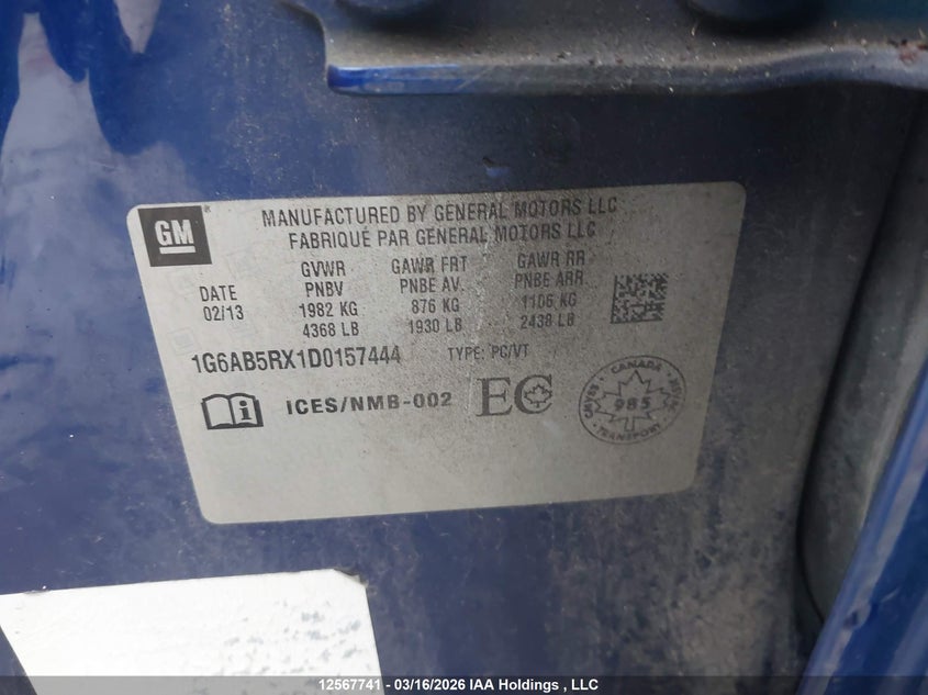 2013 Cadillac Ats Luxury VIN: 1G6AB5RX1D0157444 Lot: 12567741