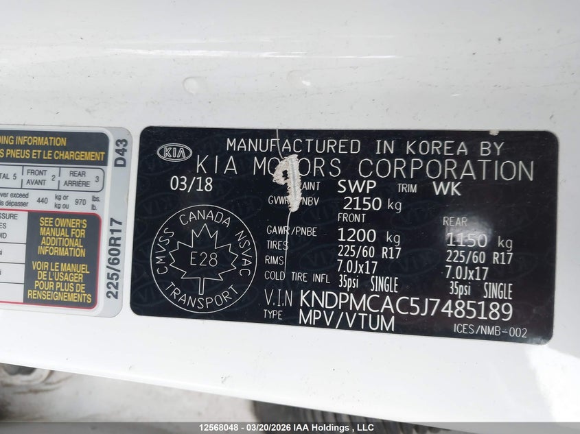 2018 Kia Sportage Lx VIN: KNDPMCAC5J7485189 Lot: 12568048