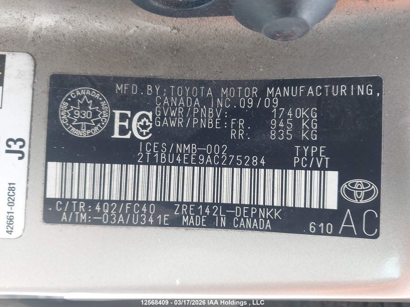 2010 Toyota Corolla S/Le/Xle VIN: 2T1BU4EE9AC275284 Lot: 12568409