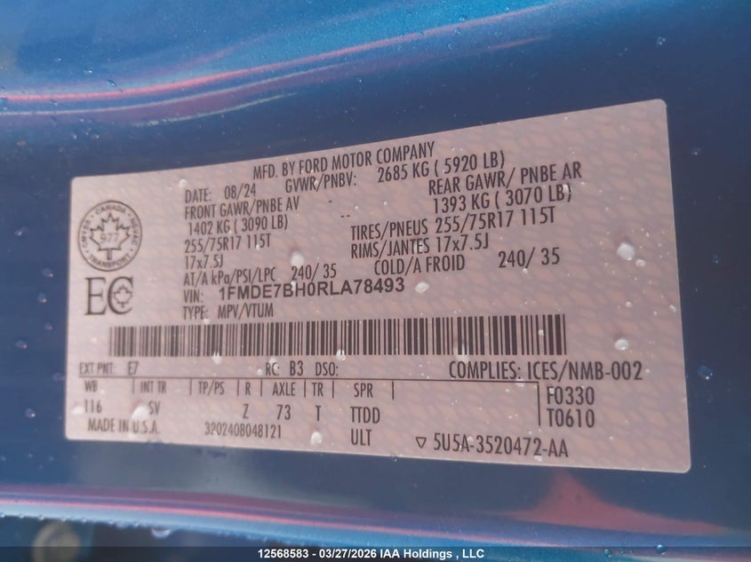 2024 Ford Bronco Big Bend VIN: 1FMDE7BH0RLA78493 Lot: 12568583