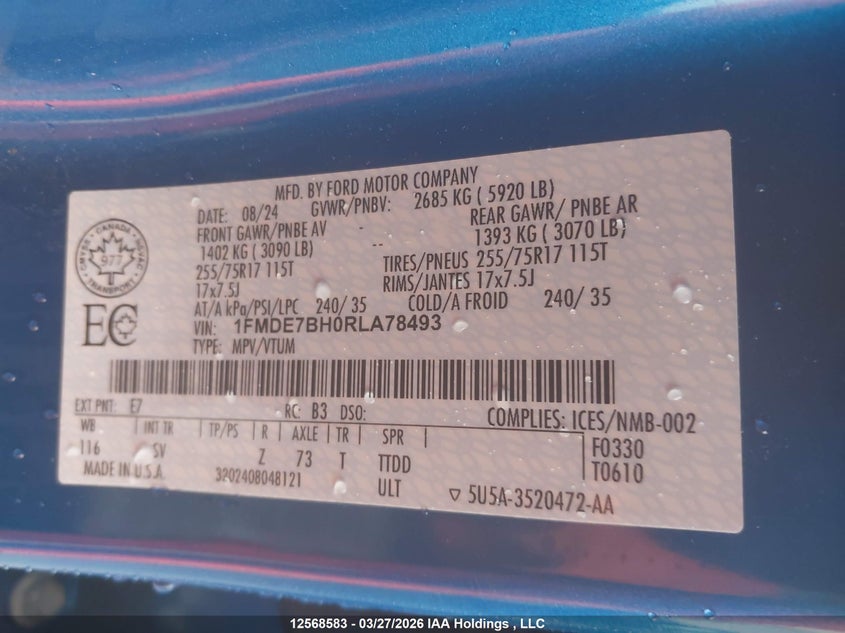 2024 Ford Bronco Big Bend VIN: 1FMDE7BH0RLA78493 Lot: 12568583