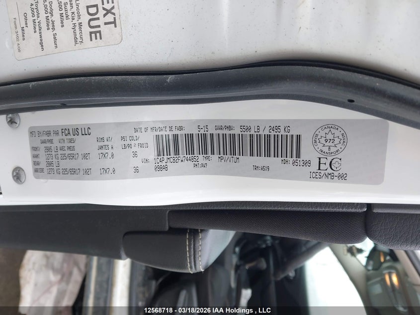 2015 Jeep Cherokee Latitude VIN: 1C4PJMCB2FW744852 Lot: 12568718