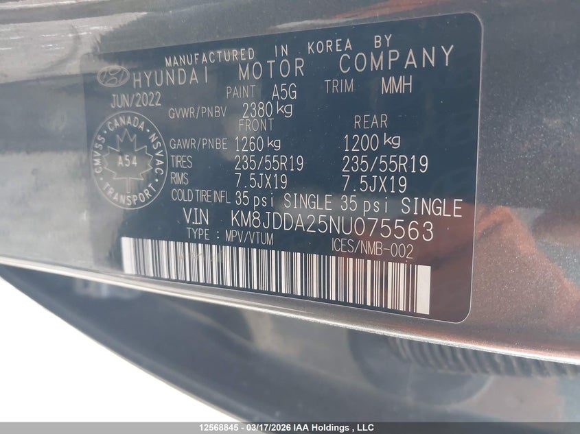 2022 Hyundai Tucson Luxury/Ultimate VIN: KM8JDDA25NU075563 Lot: 12568845