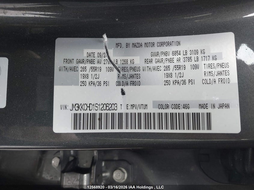 2025 Mazda Cx-90 Premium Sport VIN: JM3KKCHD1S1206203 Lot: 12568920