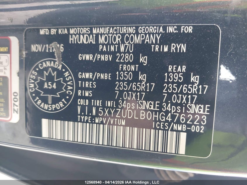 2017 Hyundai Santa Fe Sport 2.4 Premium VIN: 5XYZUDLB0HG476223 Lot: 12568940