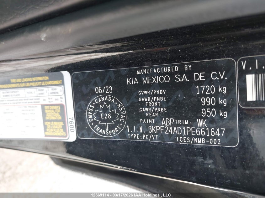 2023 Kia Forte Lx/Lxs VIN: 3KPF24AD1PE661647 Lot: 12569114