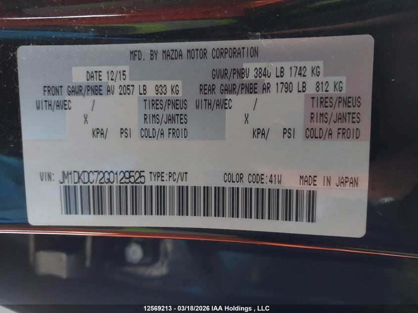 2016 Mazda Cx-3 Touring VIN: JM1DKDC72G0129525 Lot: 12569213