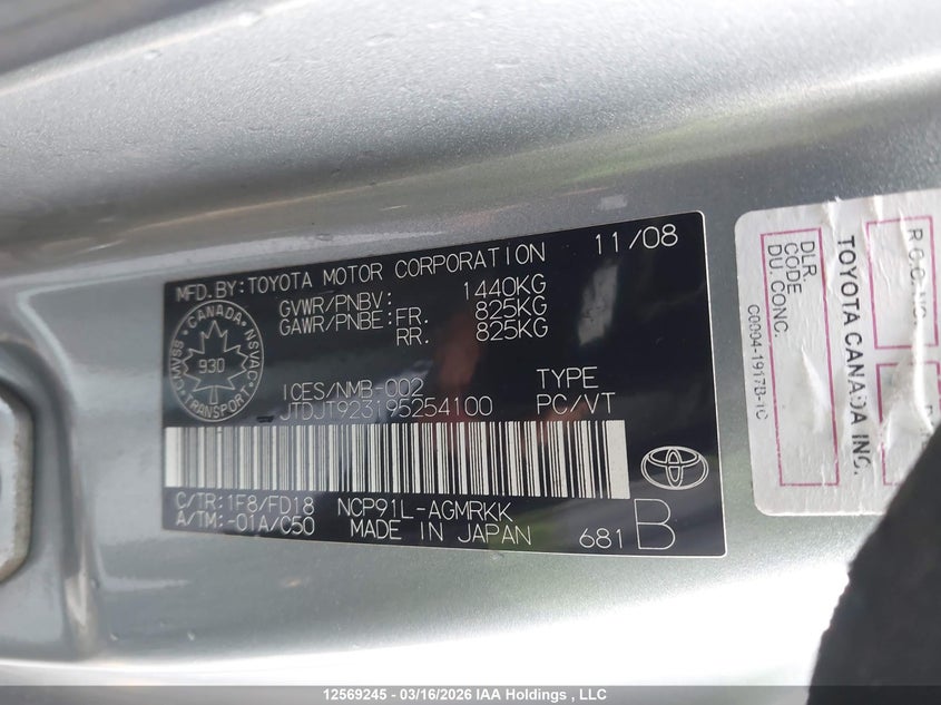 2009 Toyota Yaris VIN: JTDJT923195254100 Lot: 12569245