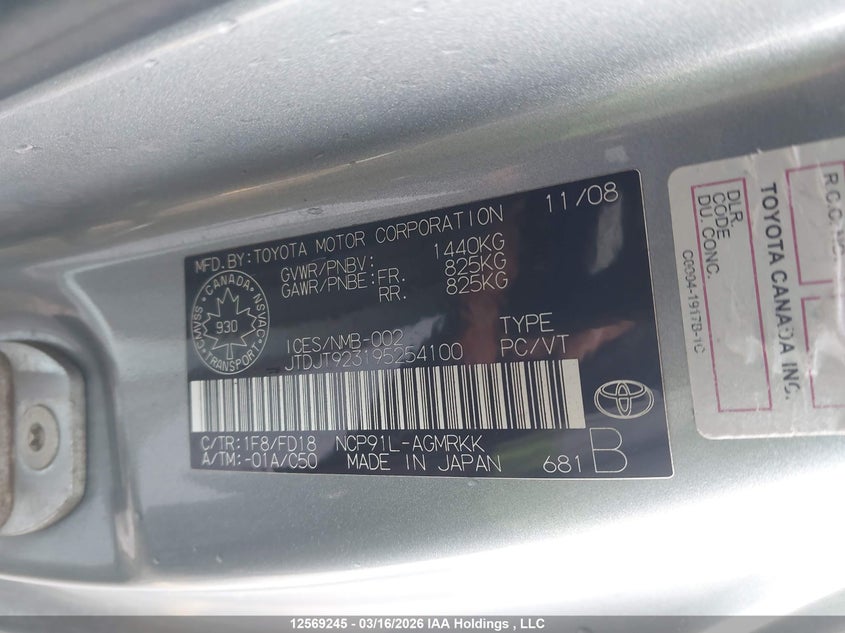 2009 Toyota Yaris VIN: JTDJT923195254100 Lot: 12569245