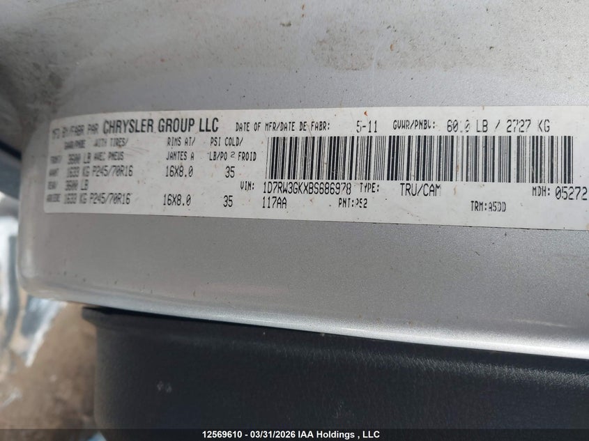 2011 Dodge Dakota VIN: 1D7RW3GKXBS686978 Lot: 12569610