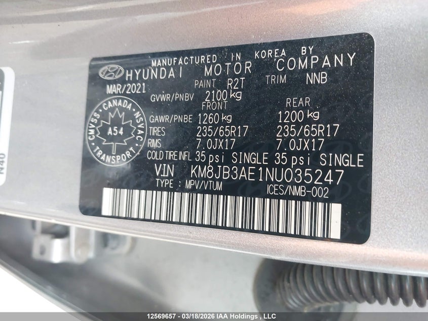 2022 Hyundai Tucson Essential Fwd VIN: KM8JB3AE1NU035247 Lot: 12569657