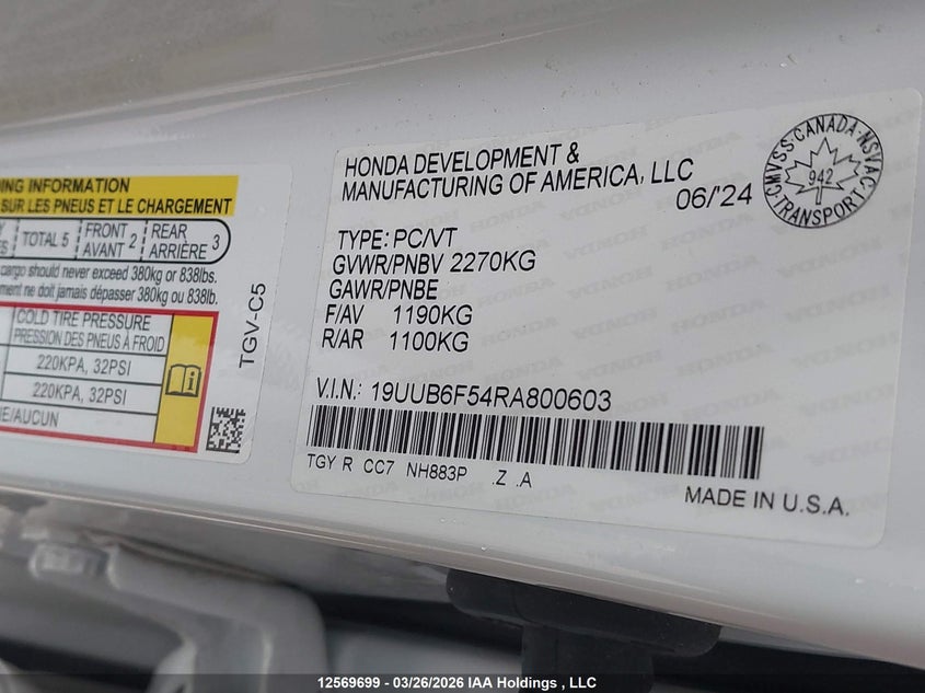 2024 Acura Tlx A-Spec VIN: 19UUB6F54RA800603 Lot: 12569699