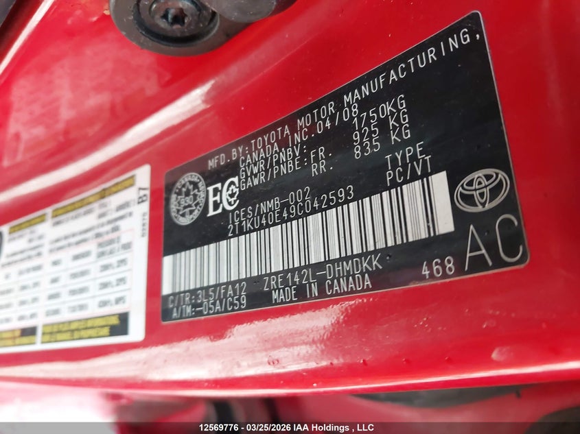 2009 Toyota Corolla Matrix VIN: 2T1KU40E49C042593 Lot: 12569776