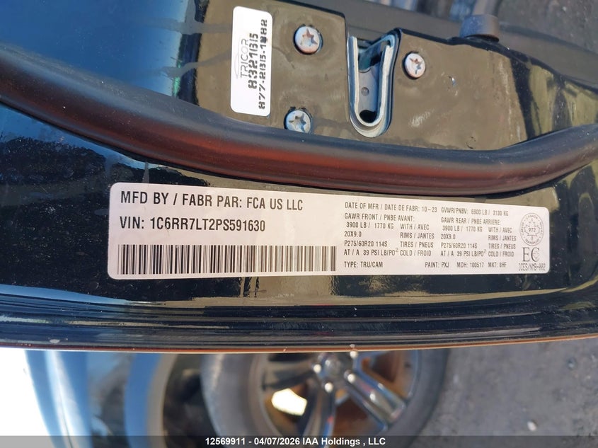2023 Ram 1500 Classic Slt VIN: 1C6RR7LT2PS591630 Lot: 12569911
