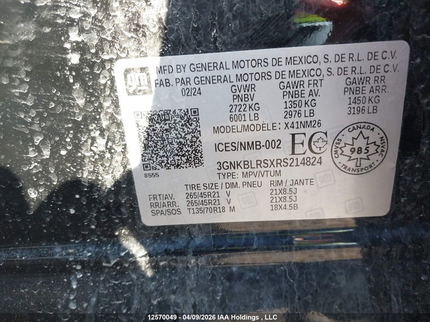 2024 Chevrolet Blazer Premier VIN: 3GNKBLRSXRS214824 Lot: 12570049