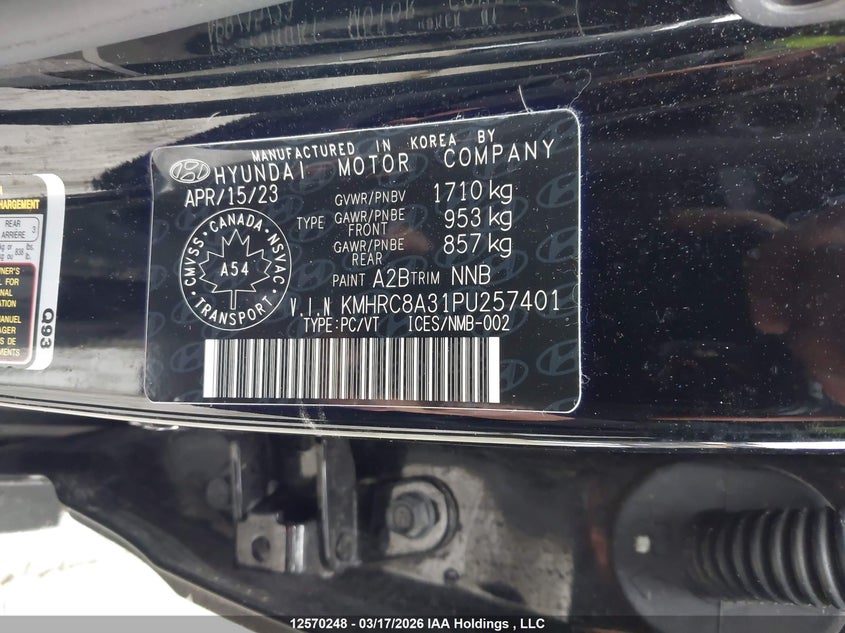 2023 Hyundai Venue Sel/Limited VIN: KMHRC8A31PU257401 Lot: 12570248