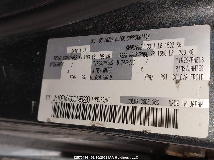 2012 Mazda Mazda2 VIN: JM1DE1KY0C0138220 Lot: 12570494