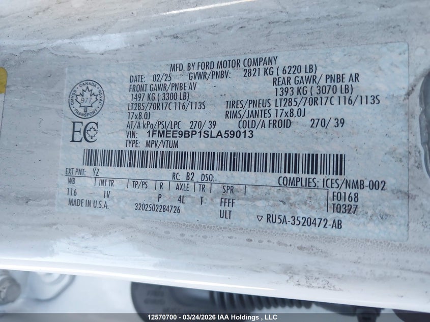 2025 Ford Bronco VIN: 1FMEE9BP1SLA59013 Lot: 12570700