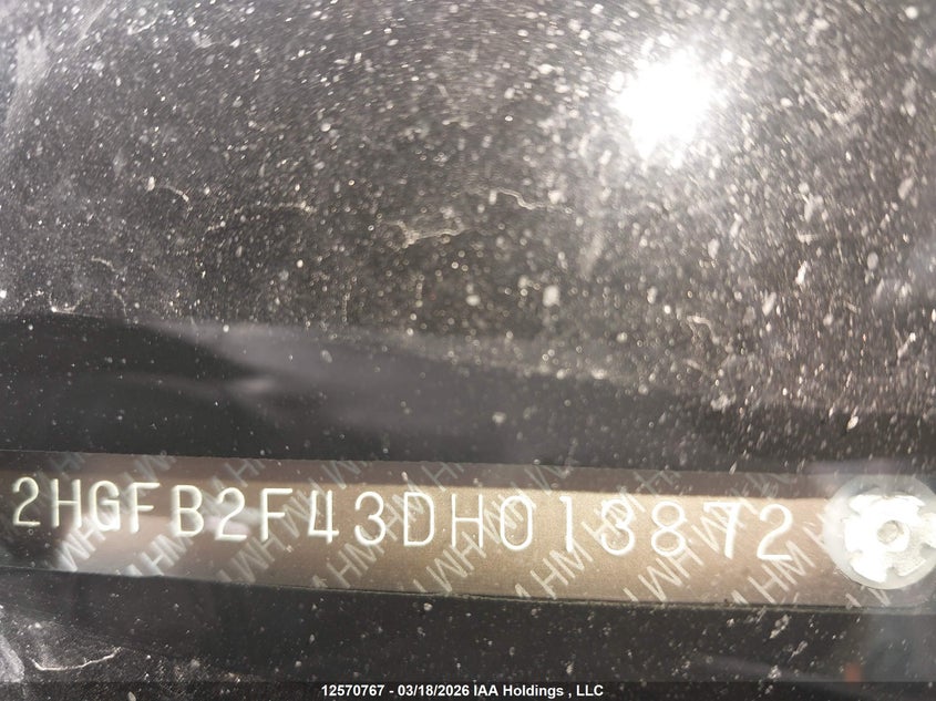 2013 Honda Civic Lx VIN: 2HGFB2F43DH013872 Lot: 12570767
