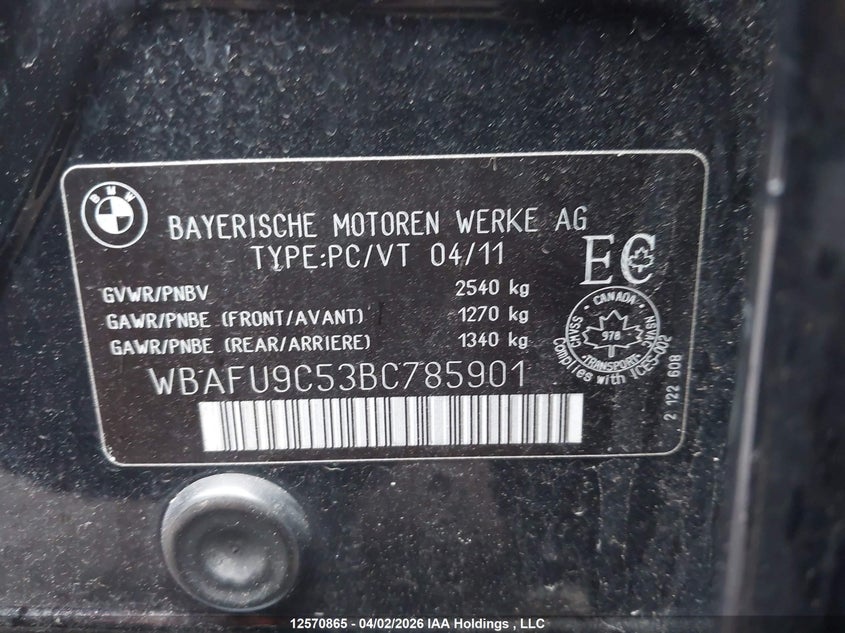 2011 BMW 550I xDrive VIN: WBAFU9C53BC785901 Lot: 12570865