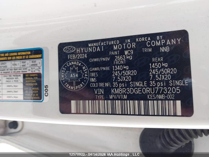 2024 Hyundai Palisade Xrt VIN: KM8R3DGE0RU773205 Lot: 12570923