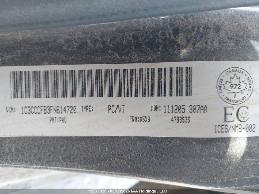2015 Chrysler 200 Lx VIN: 1C3CCCFB3FN614720 Lot: 12571328