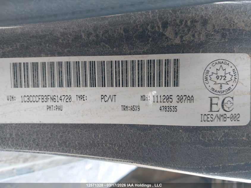 2015 Chrysler 200 Lx VIN: 1C3CCCFB3FN614720 Lot: 12571328