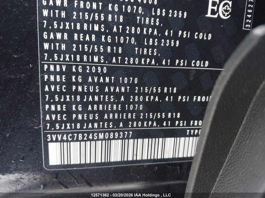 2025 Volkswagen Taos Sel VIN: 3VV4C7B24SM089377 Lot: 12571362