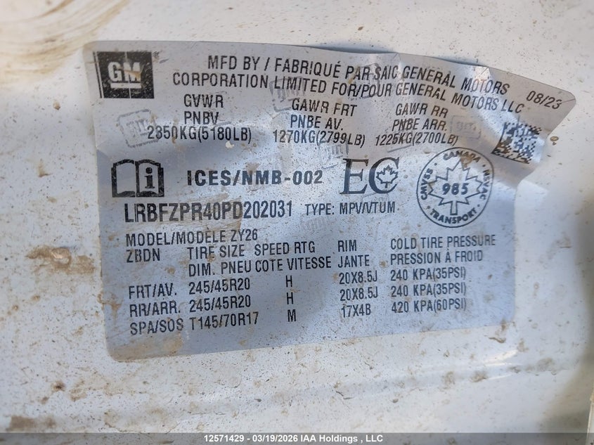 2023 Buick Envision Essence VIN: LRBFZPR40PD202031 Lot: 12571429