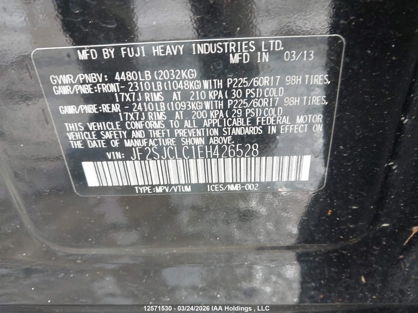 2014 Subaru Forester 2.5I Touring Package VIN: JF2SJCLC1EH426528 Lot: 12571530