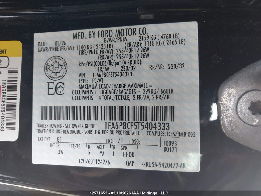 2026 FORD MUSTANG CABRIO 5.0L V-8 DI, DOHC, VVT, 480HP