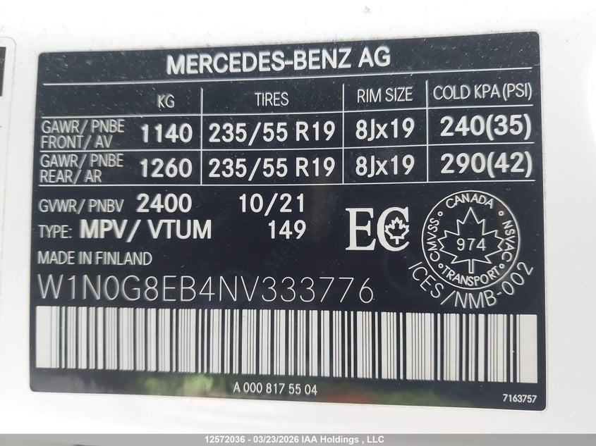 2022 Mercedes-Benz Glc 300 4Matic VIN: W1N0G8EB4NV333776 Lot: 12572036