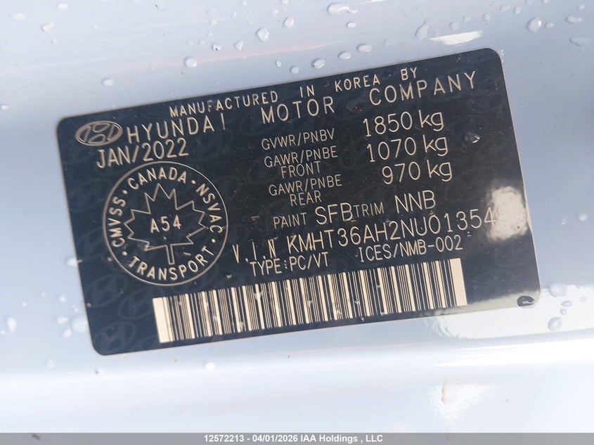 2022 Hyundai Veloster N VIN: KMHT36AH2NU013548 Lot: 12572213