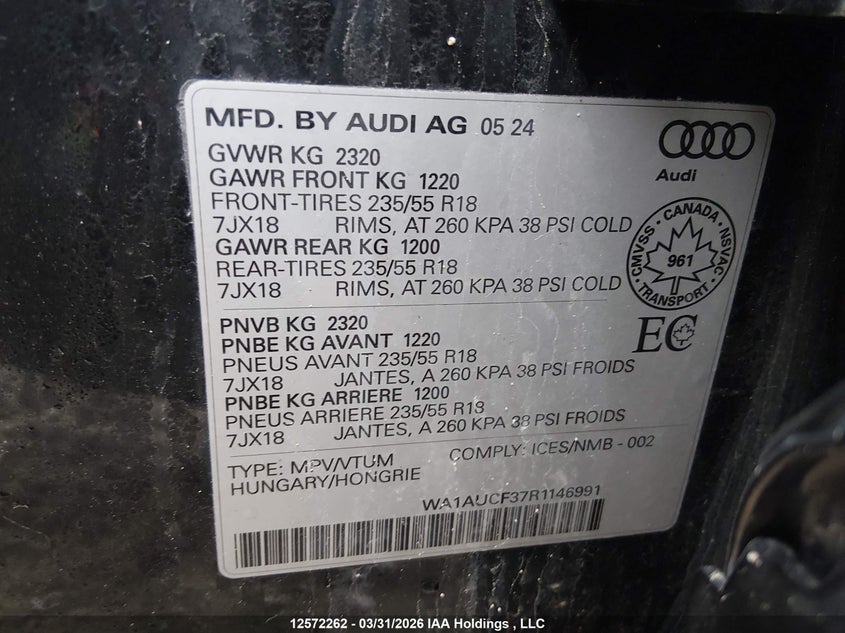 2024 Audi Q3 40 Komfort VIN: WA1AUCF37R1146991 Lot: 12572262
