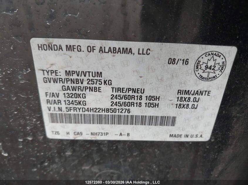 2017 Acura Mdx VIN: 5FRYD4H22HB501276 Lot: 12572380