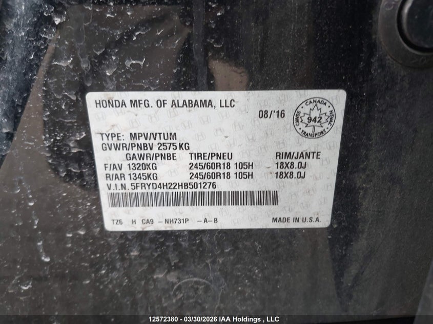 2017 Acura Mdx VIN: 5FRYD4H22HB501276 Lot: 12572380