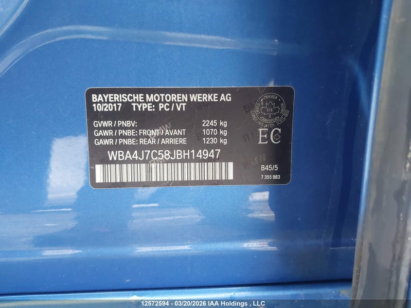 2018 BMW 440I Gran Coupe xDrive VIN: WBA4J7C58JBH14947 Lot: 12572594