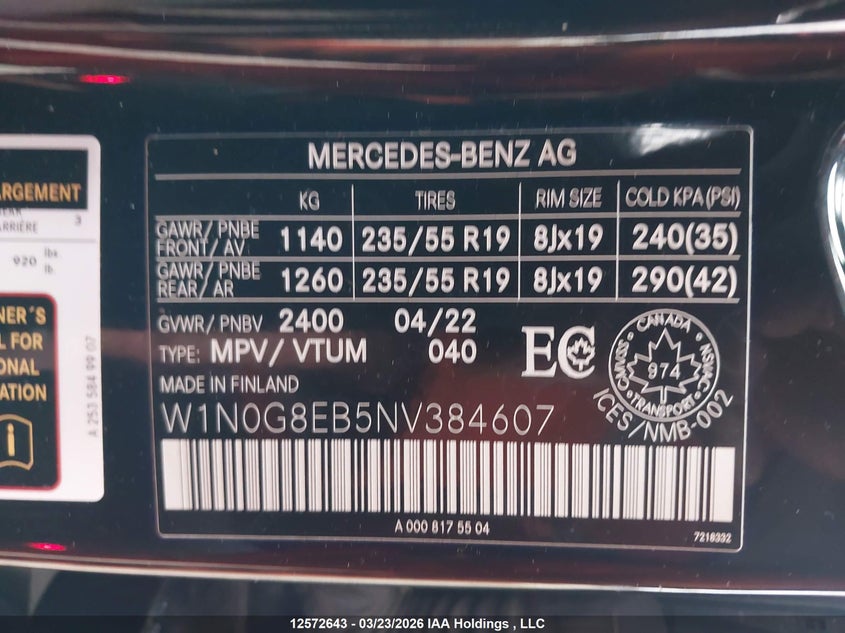 2022 Mercedes-Benz Glc 300 4Matic VIN: W1N0G8EB5NV384607 Lot: 12572643