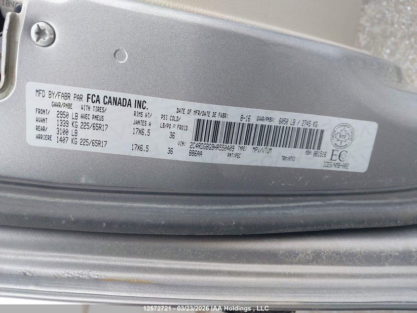 2017 Dodge Grand Caravan Se VIN: 2C4RDGBG9HR550409 Lot: 12572721