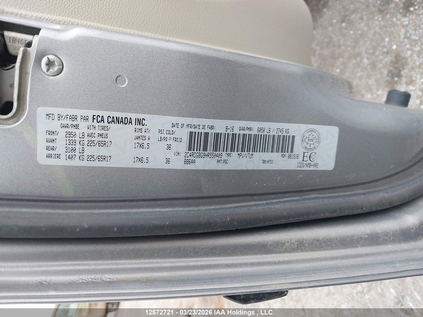 2017 Dodge Grand Caravan Se VIN: 2C4RDGBG9HR550409 Lot: 12572721