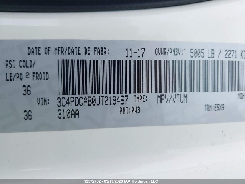 2018 Dodge Journey Se VIN: 3C4PDCAB0JT219467 Lot: 12572732