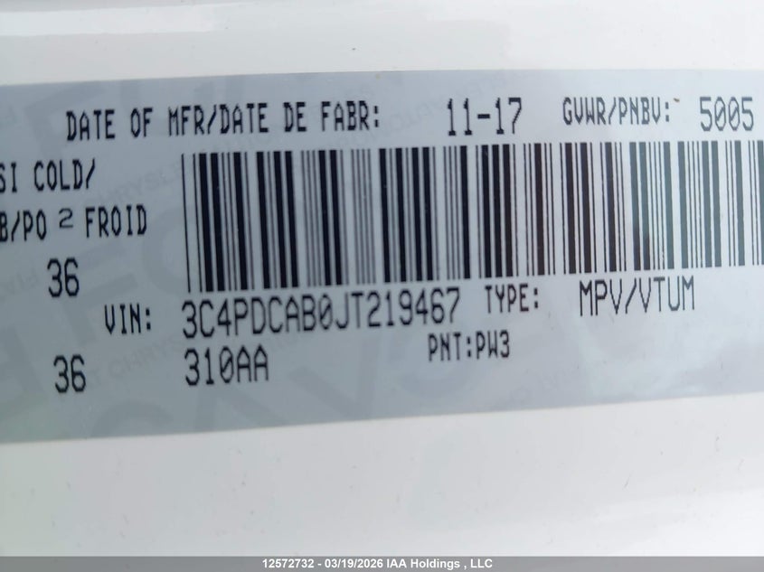 2018 Dodge Journey Se VIN: 3C4PDCAB0JT219467 Lot: 12572732