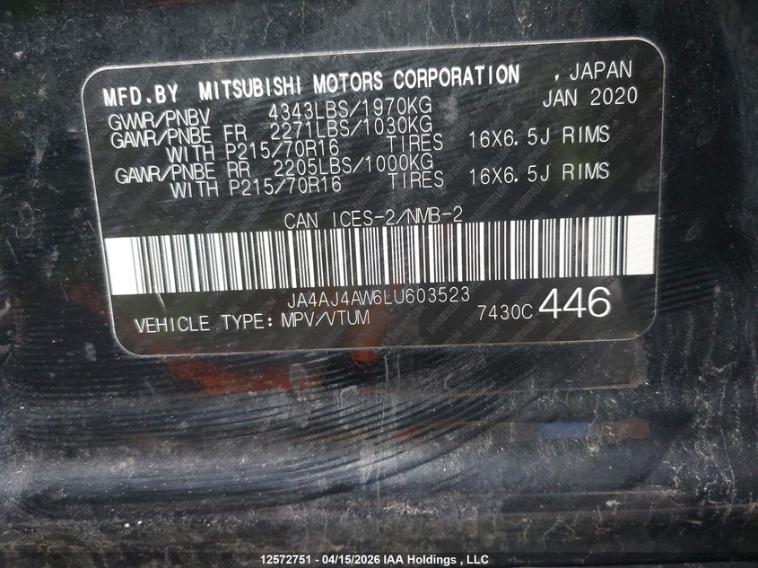 2020 Mitsubishi Rvr Gt/Limited Edition/Se/Sel VIN: JA4AJ4AW6LU603523 Lot: 12572751