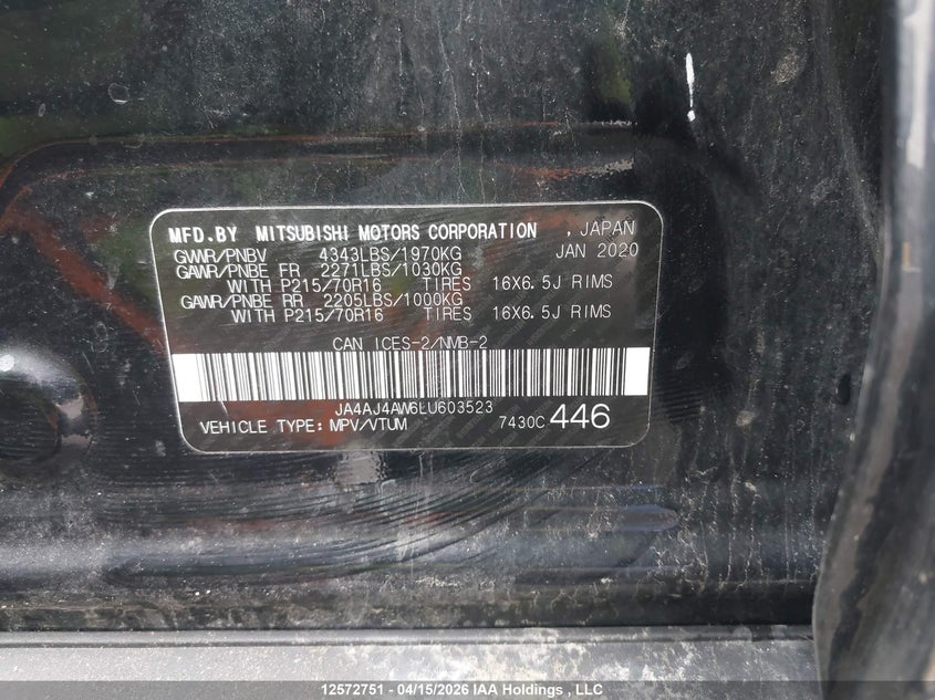 2020 Mitsubishi Rvr Gt/Limited Edition/Se/Sel VIN: JA4AJ4AW6LU603523 Lot: 12572751
