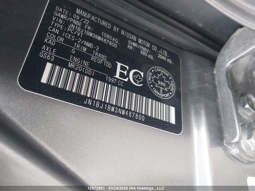 2022 Nissan Rogue Sport Sv VIN: JN1BJ1BW3NW487800 Lot: 12572901