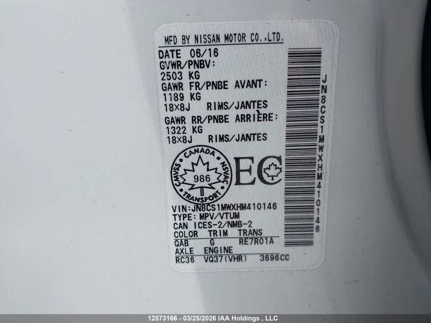 2017 Infiniti Qx70 VIN: JN8CS1MWXHM410146 Lot: 12573166