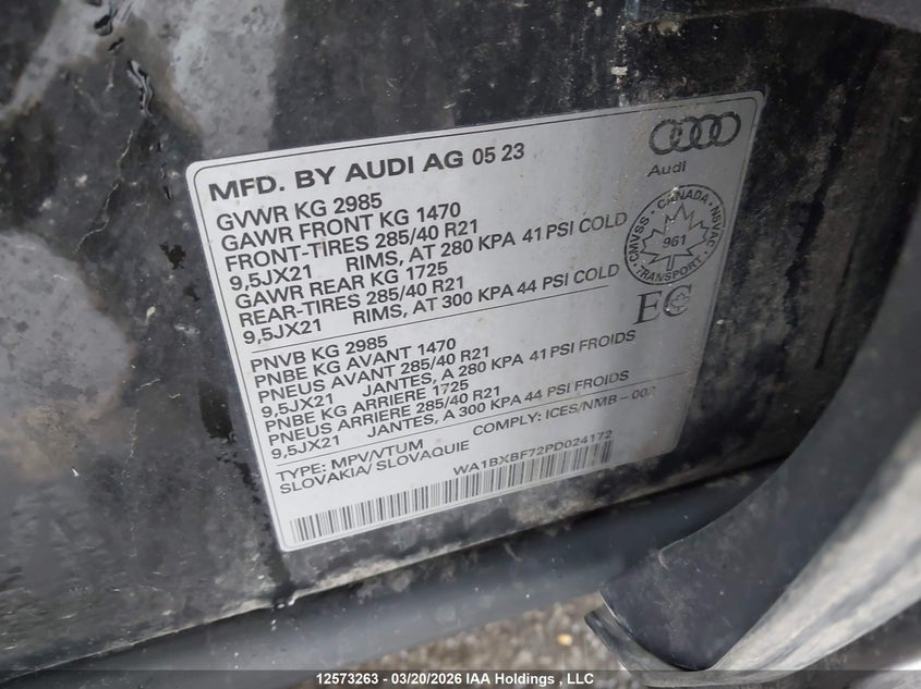 2023 Audi Q7 VIN: WA1BXBF72PD024172 Lot: 12573263