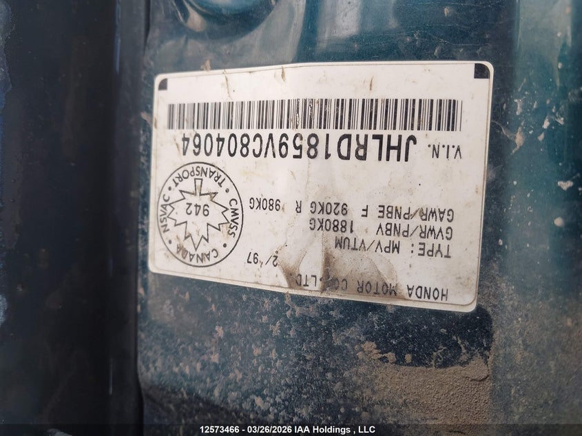 1997 Honda Cr-V VIN: JHLRD1859VC804064 Lot: 12573466