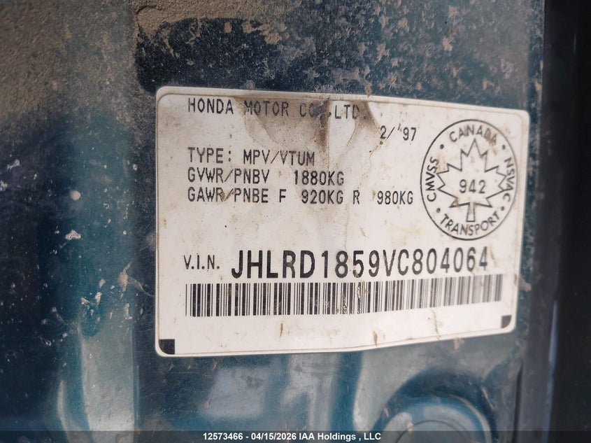 1997 Honda Cr-V VIN: JHLRD1859VC804064 Lot: 12573466